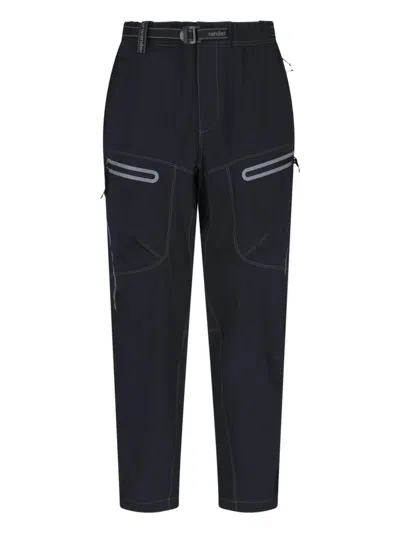And Wander Streamlined Black Trousers With Zippered Pockets In Blue