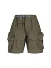 And Wander Oversized Belted Cargo Shorts In Green Cotton Blend In Green