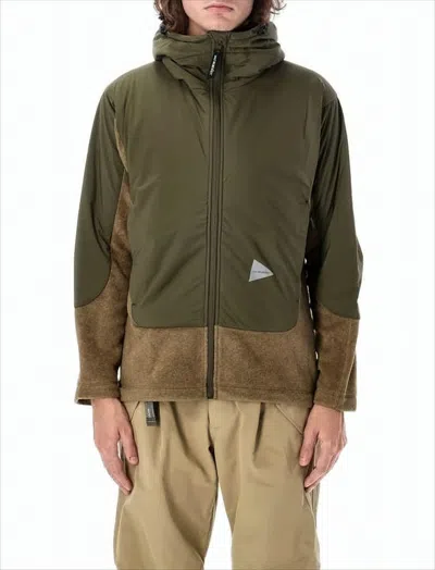 And Wander Two-tone Textured Jacket With Hood And Logo In Green