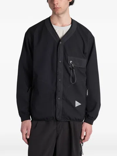 And Wander V-neck Snap-fastening Cardigan In Black