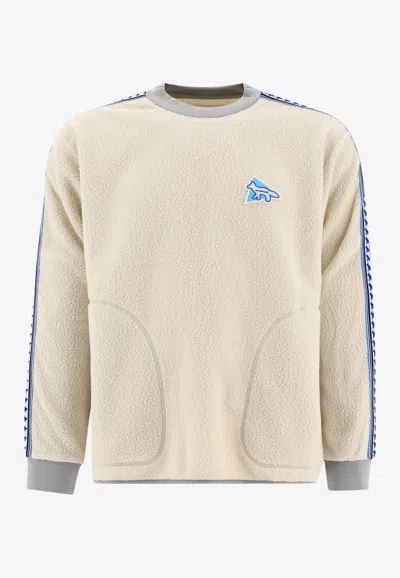 And Wander X Maison Kitsuné Logo Fleece Sweater In Beige