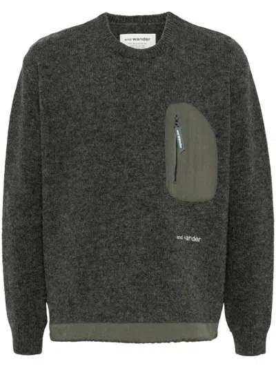 And Wander Zip-pocket Wool Jumper In Grey