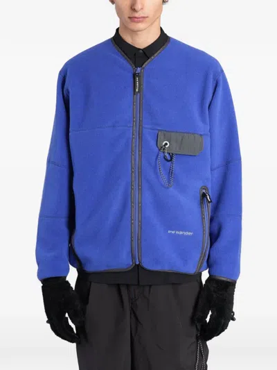 And Wander Zip-up Fleece Jacket In Blue