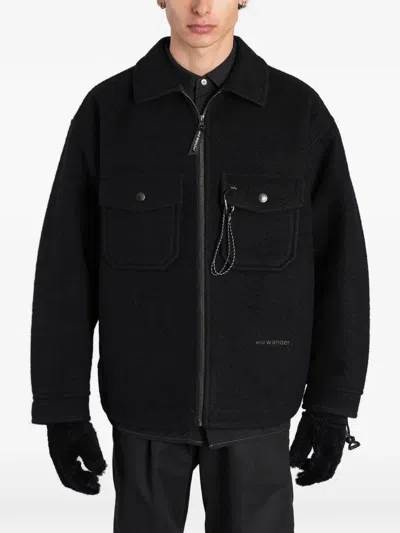 And Wander Zip-up Utility Bomber Jacket In Blue