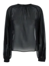 The Andamane Black Blouse With Crew Neck In Stretch Silk Woman In Black
