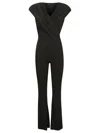 The Andamane Bare Shoulder Ruched V-neck Wide Leg Dress In Black