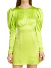 The Andamane Hope Satin Puff-sleeve Minidress In Lime