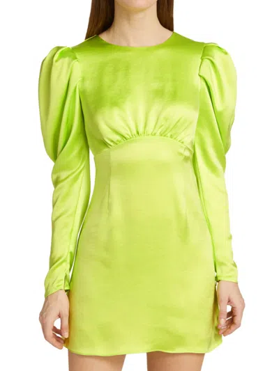 Andamane Hope Satin Puff-sleeve Minidress In Lime