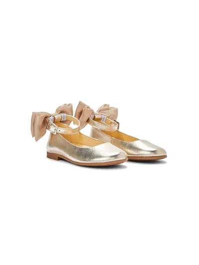 Andanines Kids' Bow Leather Ballerina Shoes In Gold