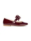 Andanines Girls Leather Mary Jane Bow Shoes In Burgundy