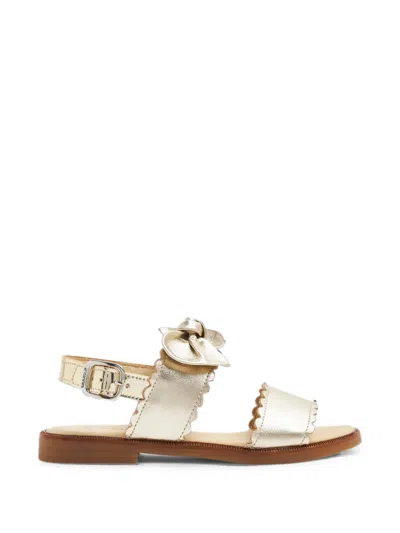 Andanines Kids' Bow-detail Scalloped Sandals In Gold