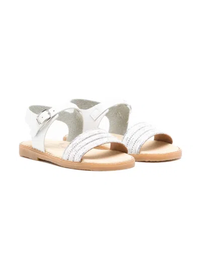 Andanines Kids' Crystal-embellishment Leather Sandals In White