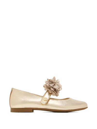 Andanines Kids' Flower-embellished Ballerina Flats In Gold