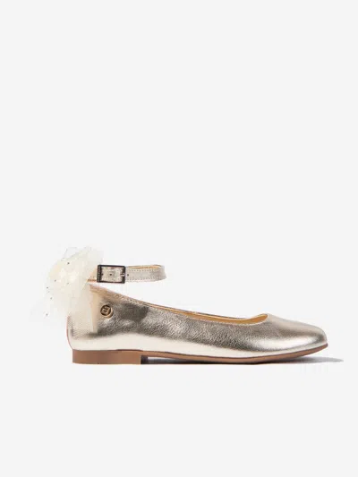 Andanines Girls Bow Ankle Shoes In Gold
