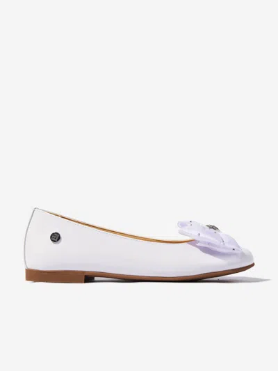 Andanines Girls Patent Leather Bow Ballerinas In White
