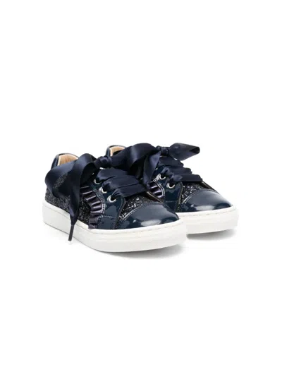 Andanines Kids' Glittery Leather Sneakers In Blue