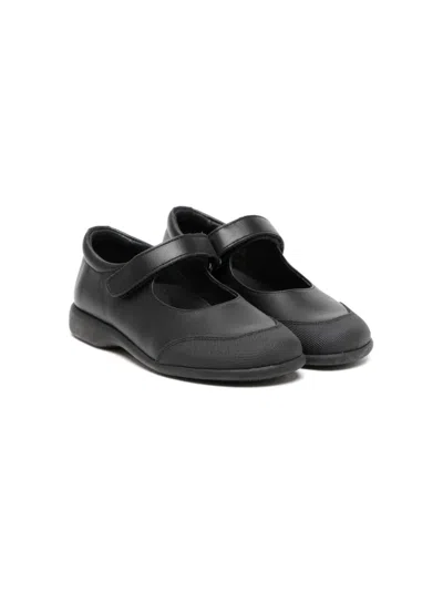 Andanines Kids' Touch-strap Leather Ballerina Shoes In 黑色