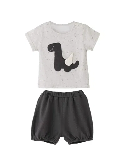 Andblue Babies' Dino-patch Speckled Top And Shorts Set In Gray