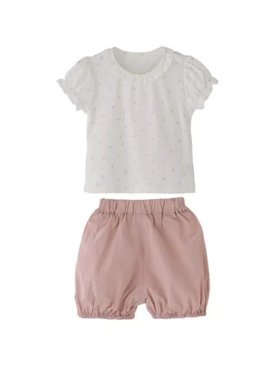 Andblue Babies' Floral-print Puff-sleeve Set In Pink