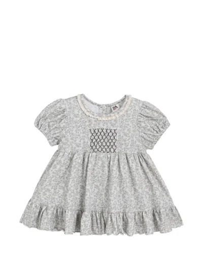 Andblue Babies' Floral-print Smocked Dress In Gray