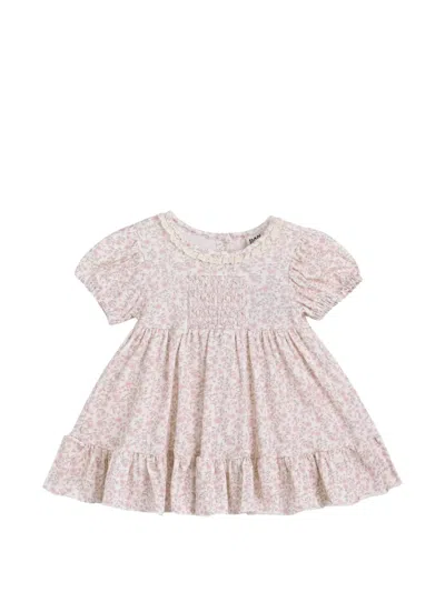Andblue Babies' Floral-print Smocked Dress In Neutral