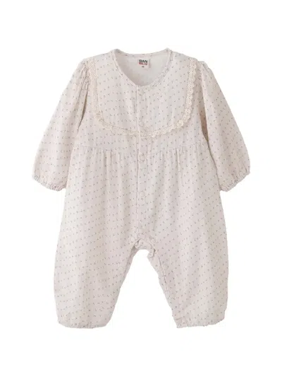 Andblue Babies' Lace-trim Dot-print Romper In Neutral