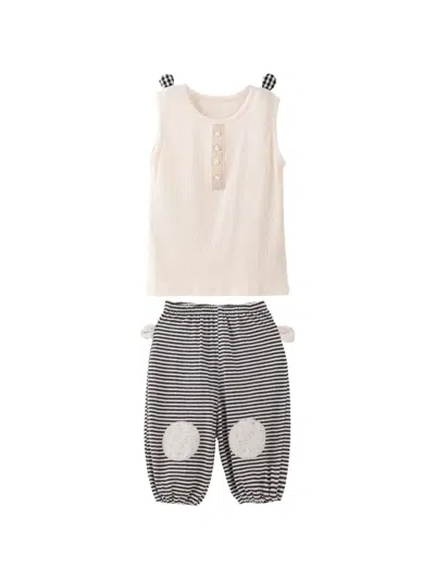 Andblue Babies' Ribbed Striped Top And Trouser Set In Neutral