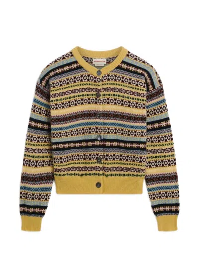 And-daughter Ada Fair Isle Cardigan In Yellow