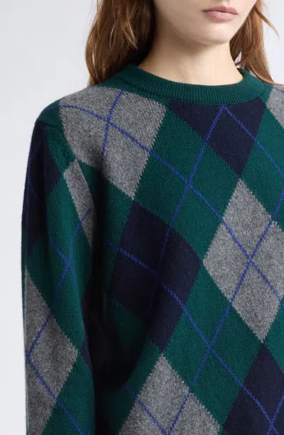 And-daughter &daughter Ava Argyle Lambswool Sweater In Holly With Navy Grey Smalt