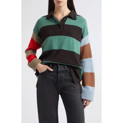 And-daughter &daughter Torin Colorblock Stripe Long Sleeve Lambswool Polo Sweater In Multi Stripe