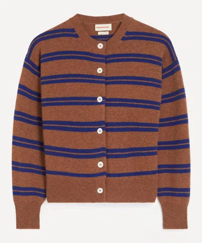 And-daughter &daughter Women's Ada Stripe Crewneck Cardigan In Hazelnut/smalt Blue