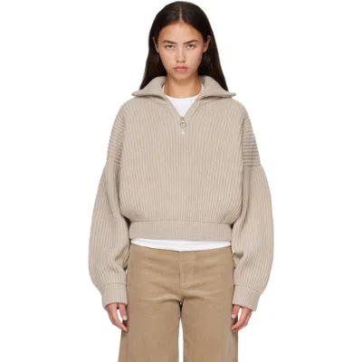 And-daughter Beige Rowan Rib Half Zip Sweater In Oat
