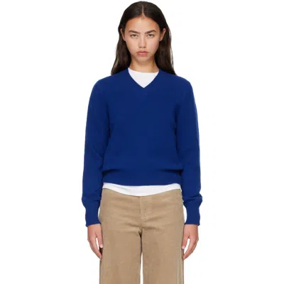 And-daughter Blue Sligo V-neck Sweater In Smalt Blue