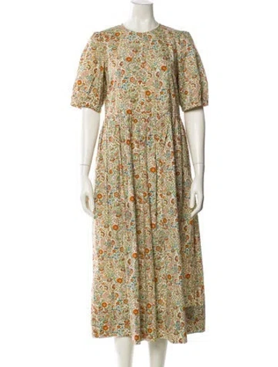 Pre-owned And-daughter Floral Print Midi Length Dress In Green