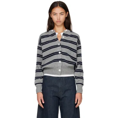 And-daughter Gray Ada Crewneck Cardigan In Flannel Grey With Na