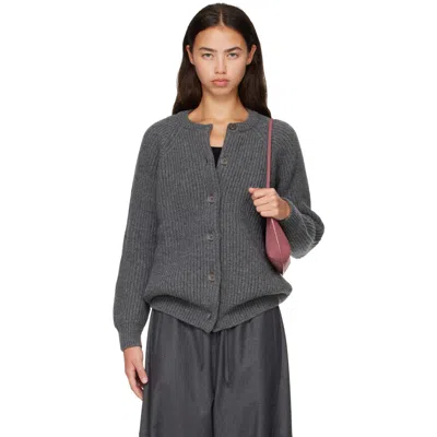 And-daughter Gray Rowan Rib Crewneck Cardigan In Grey