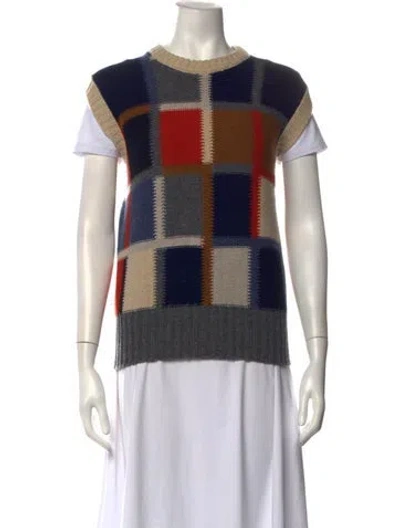 Pre-owned And-daughter Lambswool Colorblock Pattern Sweater In Blue