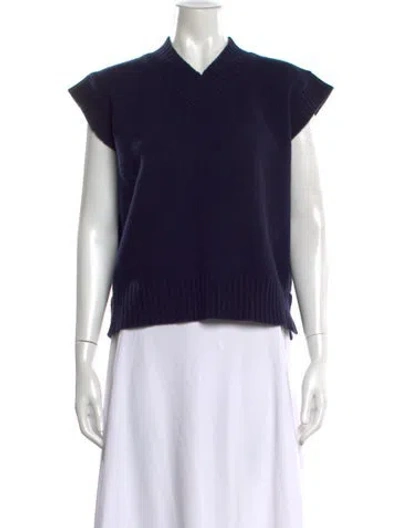 Pre-owned And-daughter Lambswool V-neck Sweater In Blue