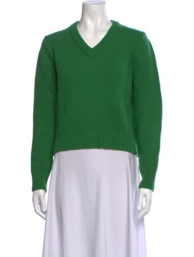Pre-owned And-daughter Lambswool V-neck Sweater In Green