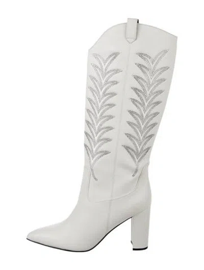 Pre-owned And-daughter Leather Patterned Western Boots In White