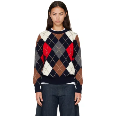 And-daughter Multicolor Ava Crewneck Sweater In Dark Navy With Undye