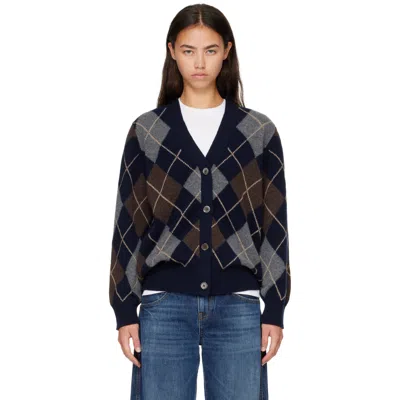 And-daughter Navy & Gray Ava Argyle Cardigan In Dark Navy With Porcu