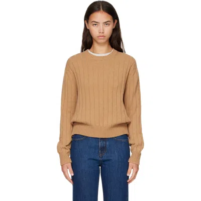 And-daughter Tan Rooney Rib Crewneck Sweater In Camel