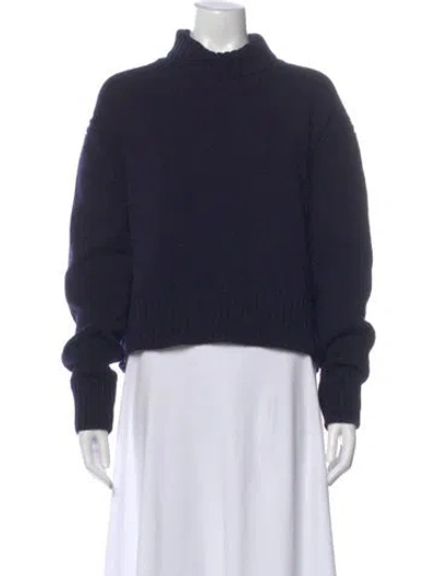 Pre-owned And-daughter Virgin Wool Mock Neck Sweater In Blue