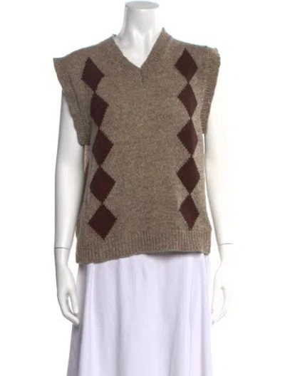 Pre-owned And-daughter Virgin Wool Printed Sweater In Brown