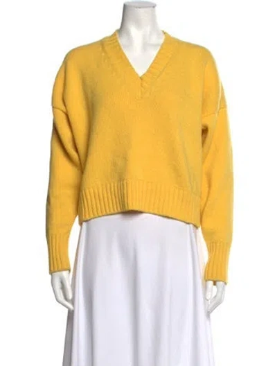 Pre-owned And-daughter Virgin Wool V-neck Sweater In Yellow