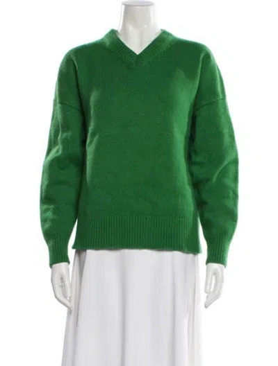 Pre-owned And-daughter Wool V-neck Sweater In Green
