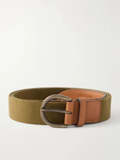Anderson & Sheppard 3.5cm Leather-trimmed Woven Belt In Green