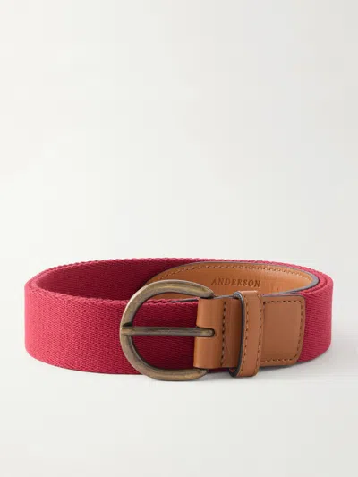 Anderson & Sheppard 3.5cm Leather-trimmed Woven Belt In Red
