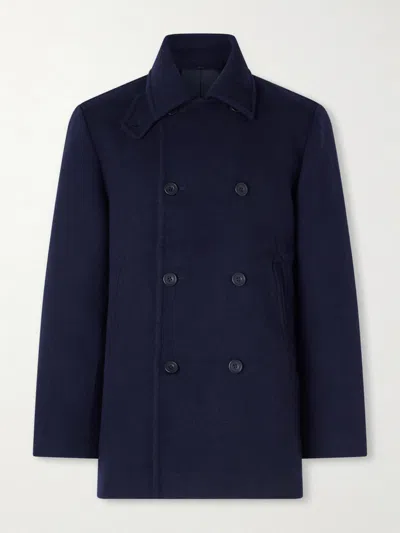 Anderson & Sheppard Double-breasted Wool And Cashmere Peacoat In Blue